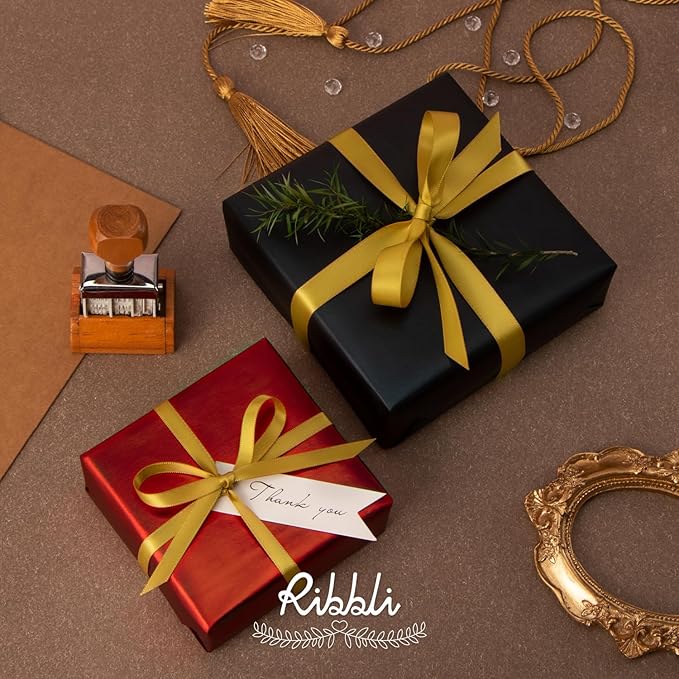 Ribbli Gold Satin Ribbon Double Faced Satin 1/4 Inch x Continuous 100 - Image 3