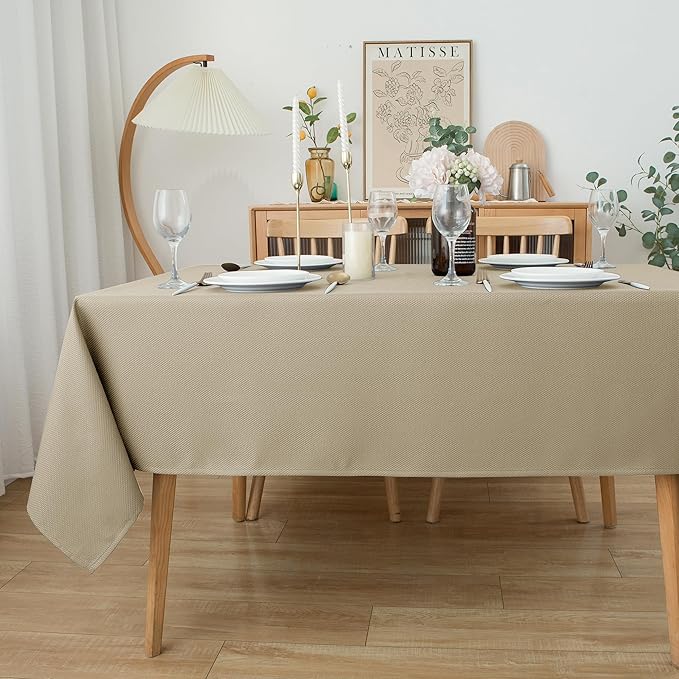 Biscaynebay Textured Fabric Tablecloths 60x108 Inches Rectangular, Natural - Image 7