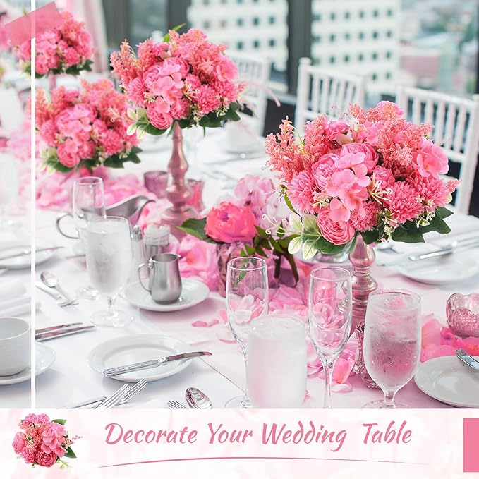 Zeyune 8 Pcs Wedding Silk Flowers Fake Silk Flowers Faux Bouquet Hydrangea - Image 3