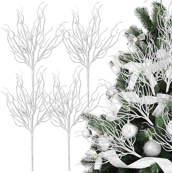 8 Pcs White Coastal Ornaments for Christmas Tree 15.7inch Glitter Coral Beach by Vercraft