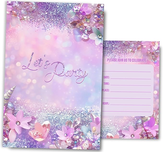 Pink Birthday Invitations for Girls, Modern Sparkle Birthday Party Invitaions - Image 7