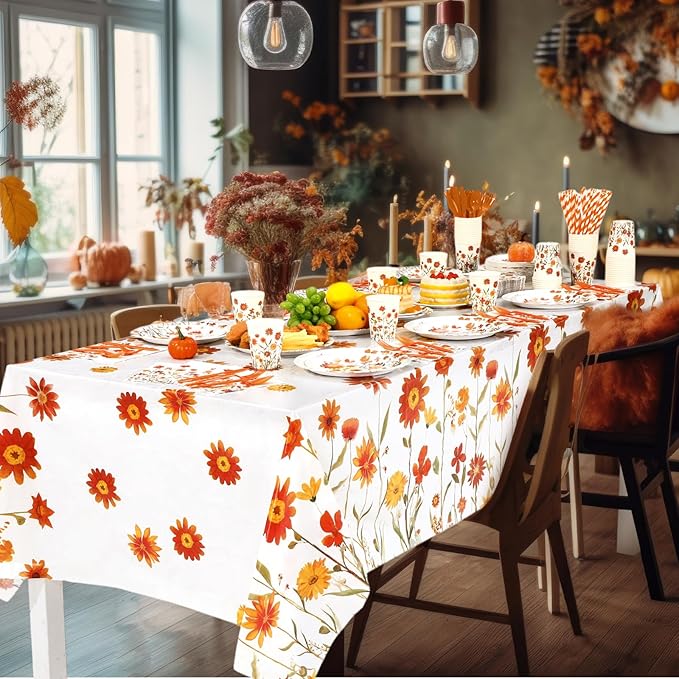 452 Pcs Fall Floral Party Supplies Orange Wildflower Tableware Set, Fall Floral - Image 5