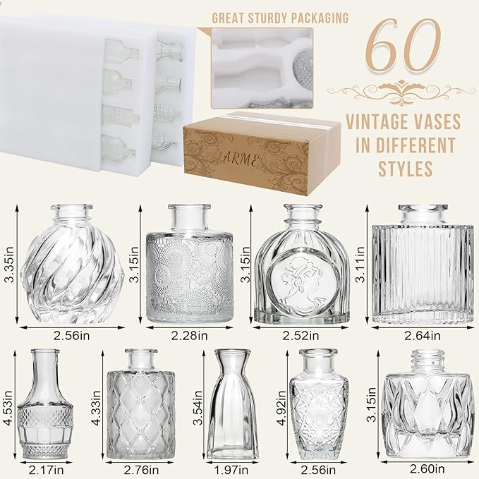 Arme Glass Bud Vase Set of 60 Pcs, Small Clear Glass Bud Vases in Bulk - Image 2