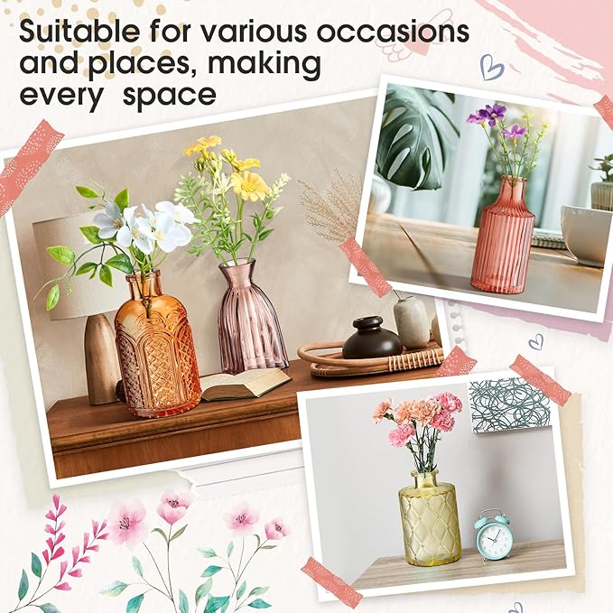 Yaomiao 30 Pcs Vases Bulk Colored Flower Glass Vases Bud Vintage Colored Glass - Image 5
