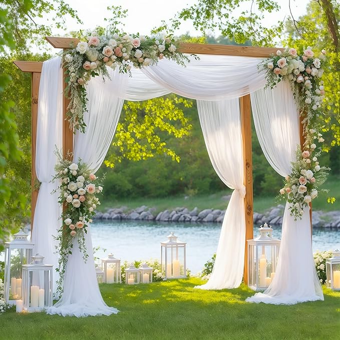 2 Panels Wedding Arch Draping Fabric White Sheer Backdrop Curtain Arch Drape - Image 6