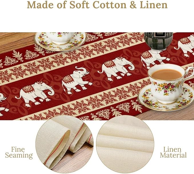 Boho Elephant Table Runner, Vintage Tribal Traditional African Animals Ethnic - Image 5