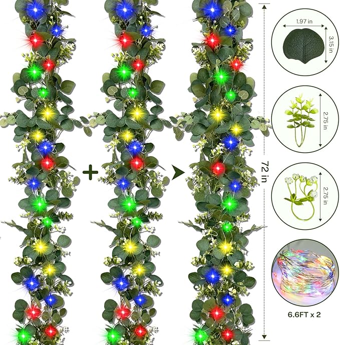 Eucalyptus Garland with Lights, Artificial Faux Eucalyptus Leaves Greenery Vines - Image 2