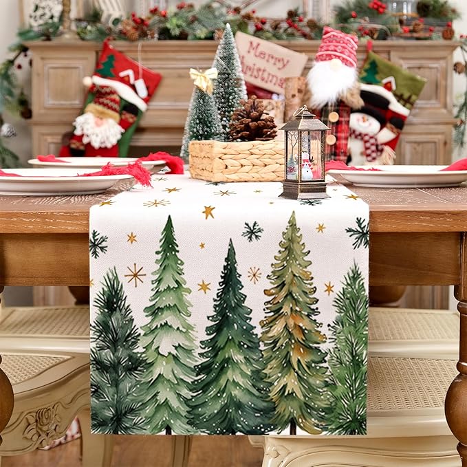 GEEORY Christmas Table Runner 13x90 Inch, Xmas Tees Snowflakes Holiday - Image 3