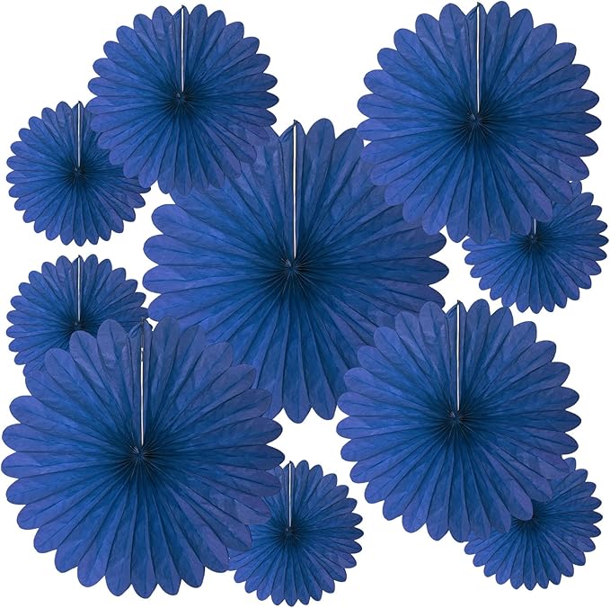 20 Pcs Navy Blue Hanging Paper Fan, Round Paper Fans Decorations Set by Tisspoms