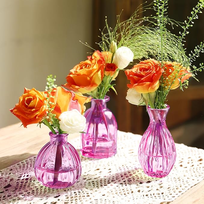 12PCS Hot Pink Vase for Flowers, Small Glass Bud Vases for Centerpieces Purple - Image 8
