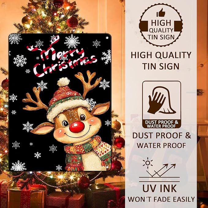 Merry Christmas Reindeer Metal Tin Sign - Image 4