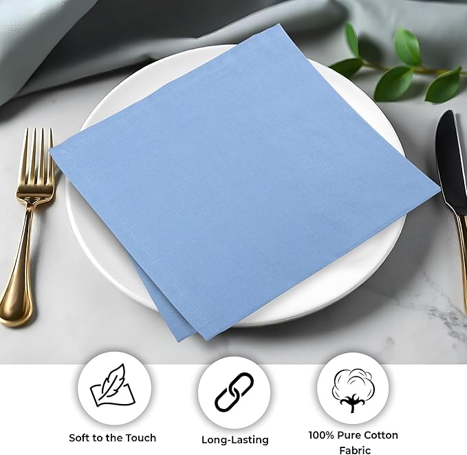 Urban Villa Ice BlueNapkins Solid Set of 12 Cloth Dinner Napkins Size 20x20 - Image 5