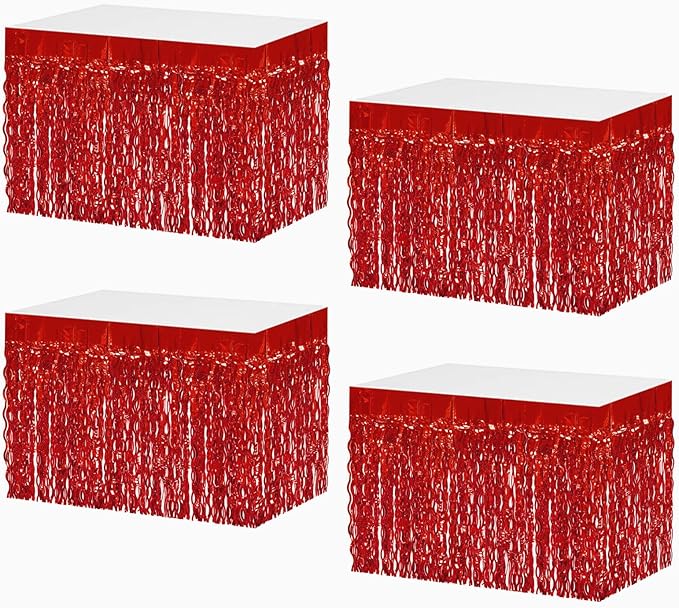 4P Wavy Metallic Tinsel Foil Fringe Table Skirts by Unknown