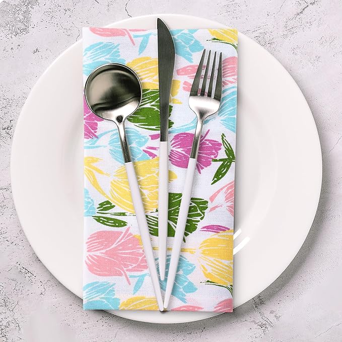 Urban Villa Easter Cloth Napkins Tulip Print 100% Cotton Absorbent Dinner - Image 7