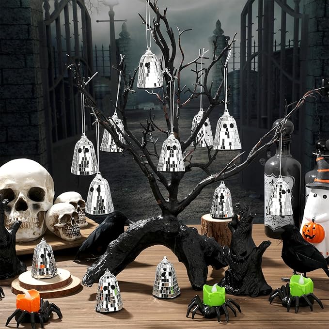 12 Pcs Halloween Disco Ghosts Decor Halloween Ornament Silver Mirror Disco - Image 2