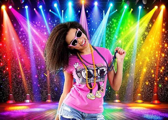 LTLYH 8x6ft Fabric Disco Rainbow Stage 70s 80s 90s Backdrop Vintage Lights - Image 2