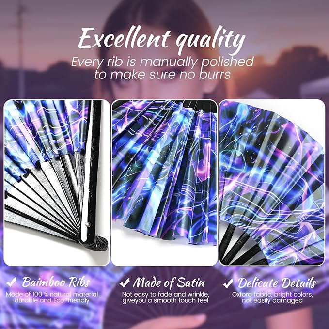 SYNTECSO Folding Hand Fan for Rave, Popping Fan for Line Dancing, Drag Queen - Image 4