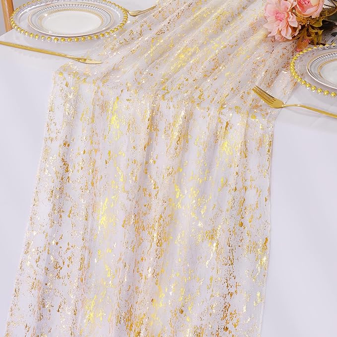 LOMOHOO 10 Ft Gold Table Runner by LOMOHOO