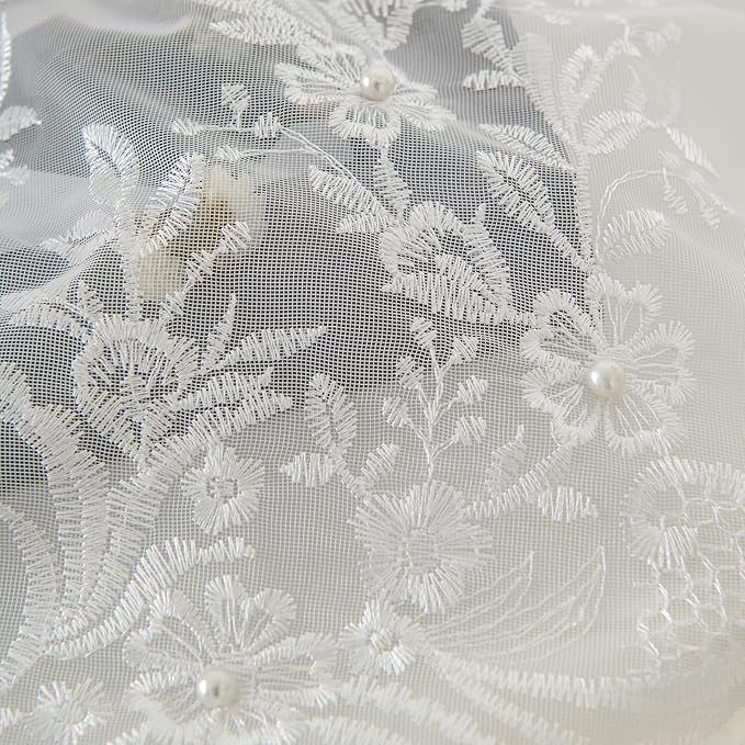 VISIONTEX White Sheer Voile Curtains, Decorative White Embossed Butterflies Rod - Image 4