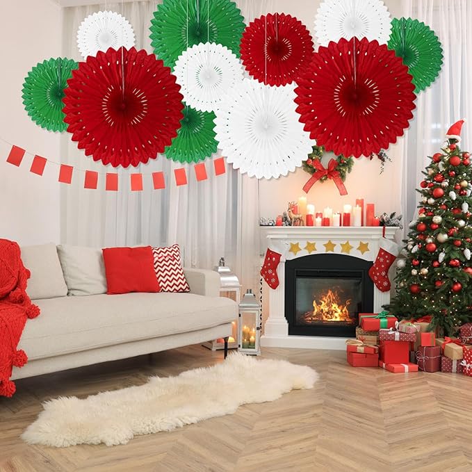18 Pcs Christmas Hanging Paper Fan, Hanging Honeycomb Round Paper Fans - Image 4