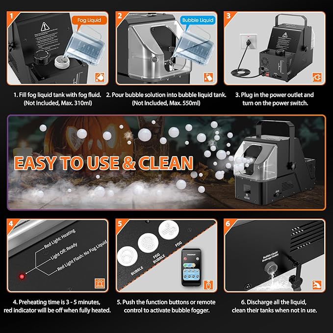 Smoke Machine, 3-in-1 Bubble Fog Machine, 450W Bubble Fogger - Image 5
