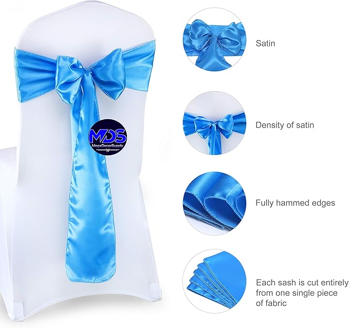 MDS Pack of 200 PCS Satin Chair Sashes Charmeuse Sateen Dining Chair Bows - Image 6