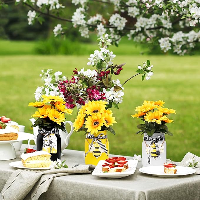 Mason Jar Centerpiece for Table, Rustic Table Decoration for Farmhouse Kitchen - Image 3