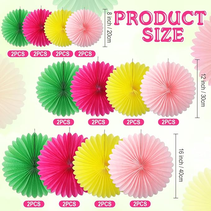 24 Pcs Colorful Paper Fans Party Hanging Decorations Rainbow Classroom Wall - Image 2