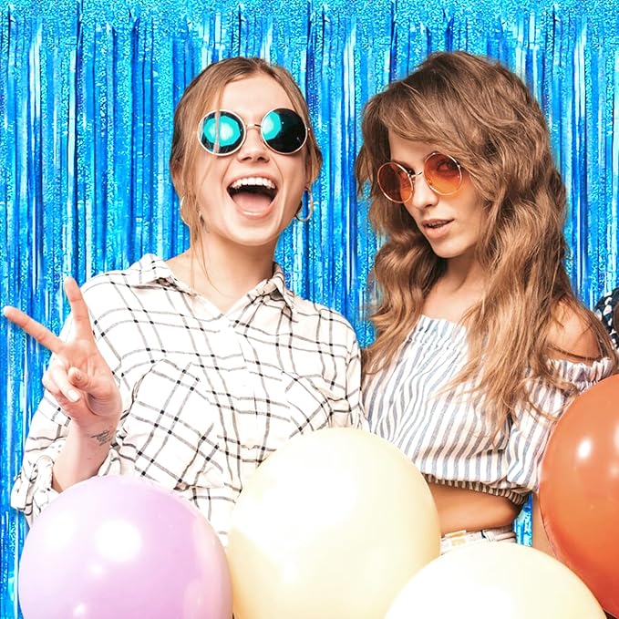 6 Pack Lake Blue Foil Fringe Curtain Backdrop, 3.28Ft x 8.2Ft Metallic Tinsel - Image 4