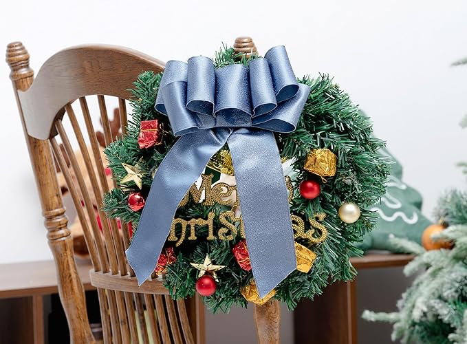 Dusty Blue Satin Wired Ribbon 2-1/2 Inch Double-Faced Sliver Glitter Christmas - Image 5