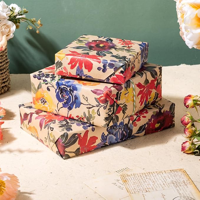 RUSPEPA Watercolor Floral Wrapping Paper, 17 Inches x 16. 4 Feet, Mini Roll - Image 3