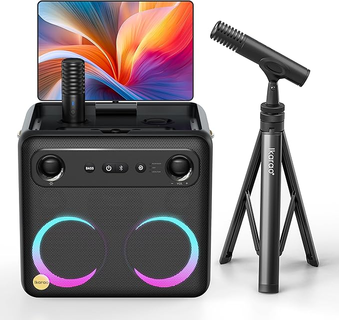 Ikarao Karaoke Machine with Microphone Stand, Portable Bluetooth Speaker by Ikarao