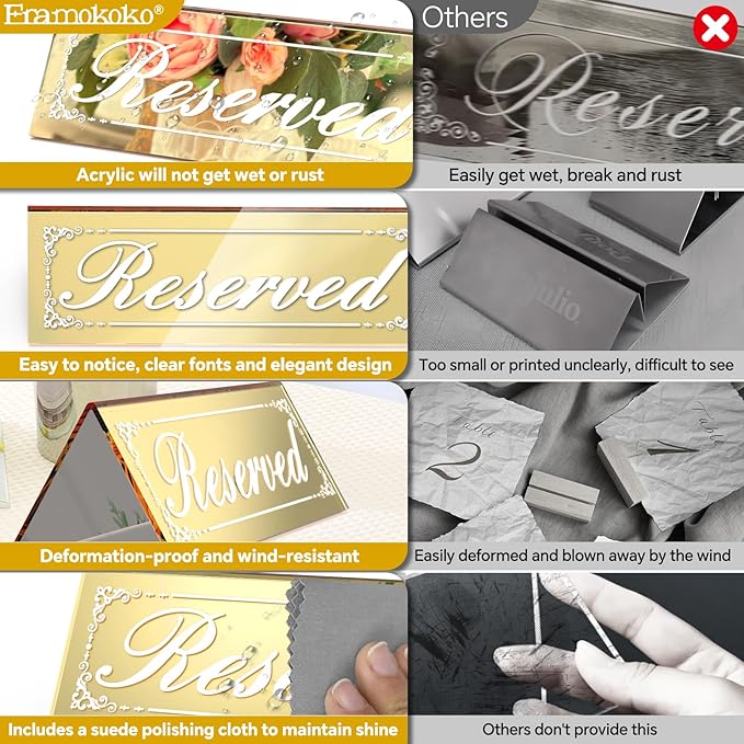12 Pcs Mirrored Gold Reserved Table Signs, Acrylic Reserved Signs - Image 5