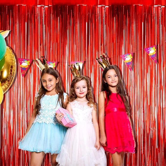 4 Pack Red Foil Fringe Curtain Backdrop, 3.28Ft x 8.2Ft Metallic Tinsel Foil - Image 4