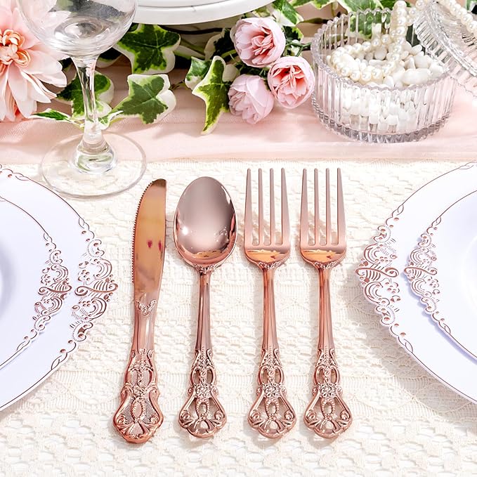 40PCS Rose Gold Plastic Silverware - Image 5