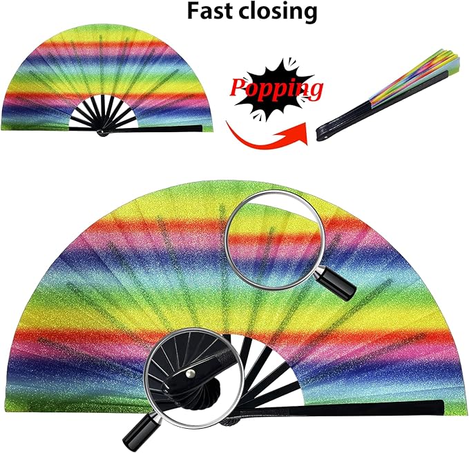 13'' Large Glitter Rave Fan Folding Hand Fans - Image 6