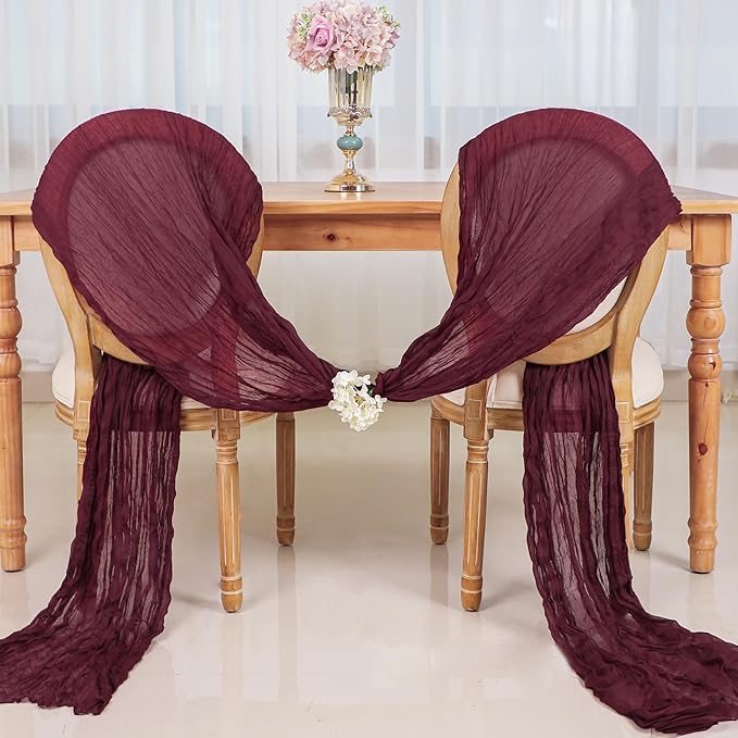 Snowkingdom 10 Ft Burgundy Red Fall Thanksgiving Cheesecloth Table Runner - Image 6