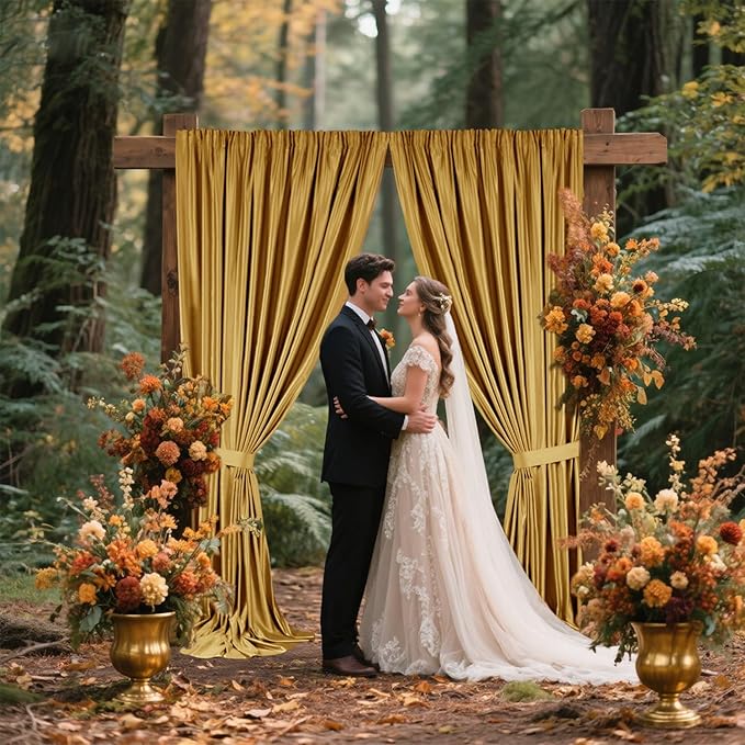 Sugargirl 10x10FT Gold Backdrop Curtains Polyester Photo Backdrop Drapes - Image 2