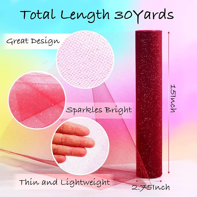 Sparkling Tulle Rolls, 15” by 30 Yards Glitter Tulle Spool Ribbon Fabric - Image 2