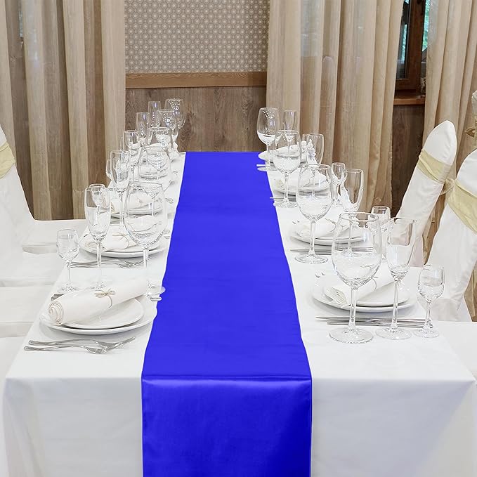 Aneco 12 Pack Satin Table Runner 12 x 108 Inch Dark Blue Long Wedding Satin - Image 4