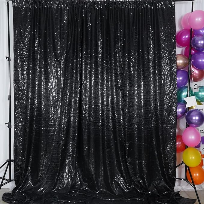 Poise3EHome 8Ft x 8Ft Black Sequin Backdrop, Glitter Thick Satin Background - Image 2