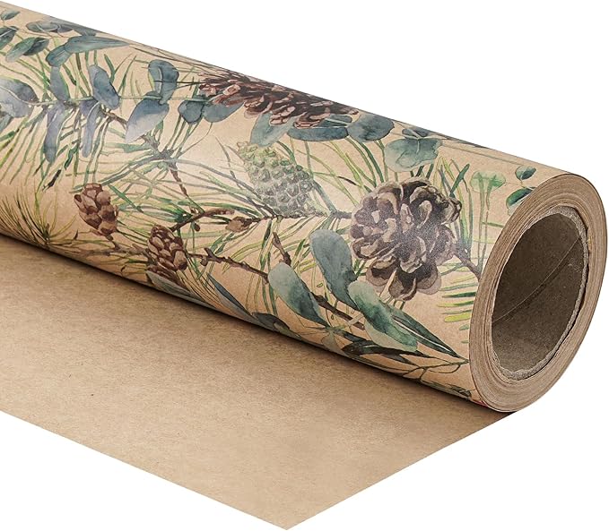 RUSPEPA Kraft Christmas Wrapping Paper Roll, Mini Roll, Watercolor Pinecone and - Image 8