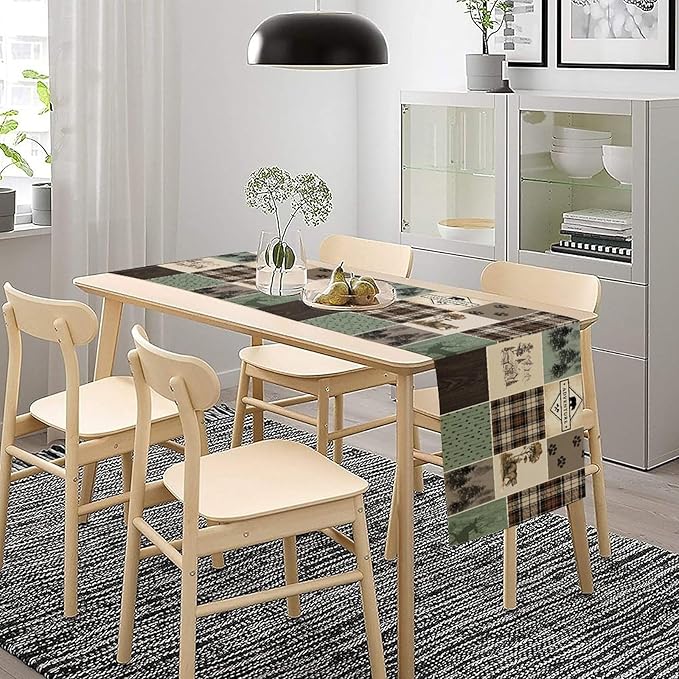 Bear Deer Table Runner, Rustic Lodge Retro Country Farmhouse Buffalo Plaid - Image 6