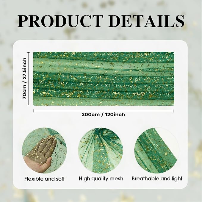 Artoid Mode 3PCS Green Gold Gauze Table Runner 120 Inch 10FT, Glitter Metallic - Image 4