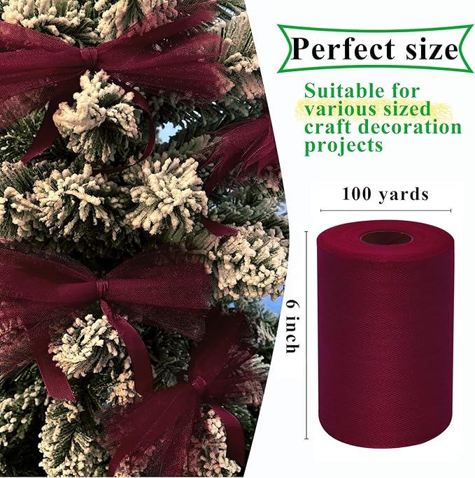Burgundy Tulle Fabric Rolls 6 Inch by 100 Yards Fabric Spool Tulle Ribbon - Image 2