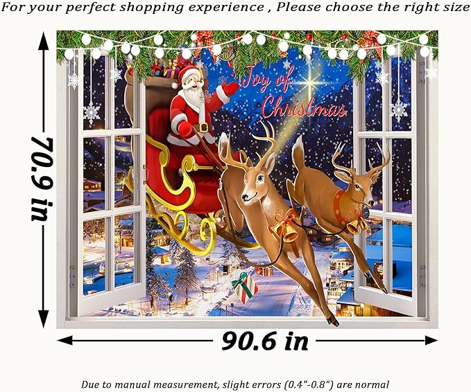 QGHOT Christmas Window Tapestry Wall Hanging Christmas Backdrop Xmas Winter - Image 7