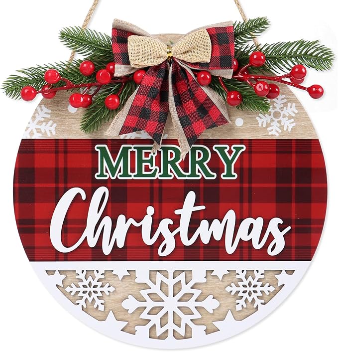 CHDITB 3D Merry Christmas Front Door Sign Wreath, Rustic Farmhouse Xmas Decor by CHDITB