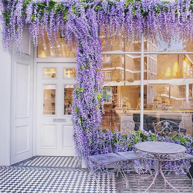 24 Pack Light Purple Wisteria Hanging Flowers Garland, 3.77 Feet Artificial - Image 5