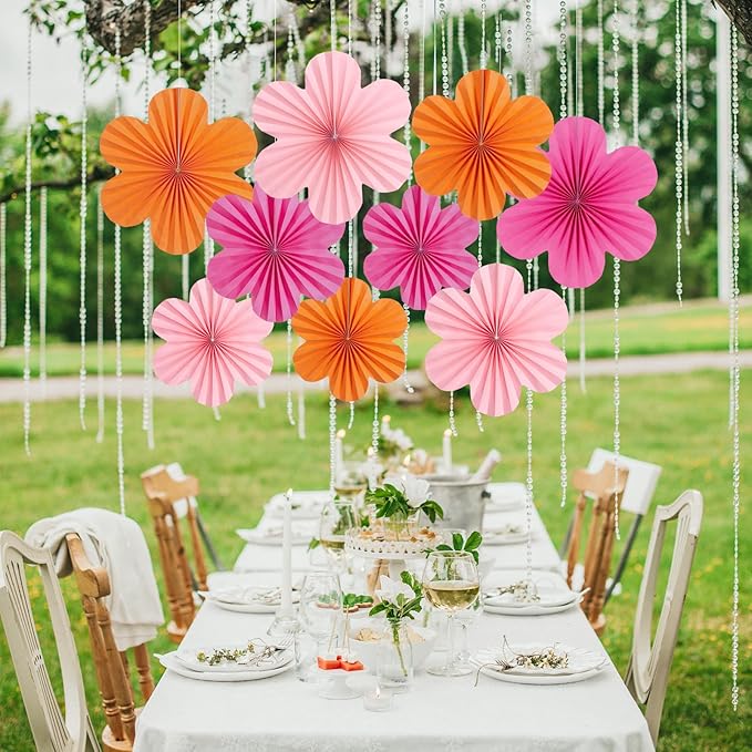 SUNBEAUTY 9 PCS Pink and Orange Party Decorations Pink Party Decorations Paper - Image 5