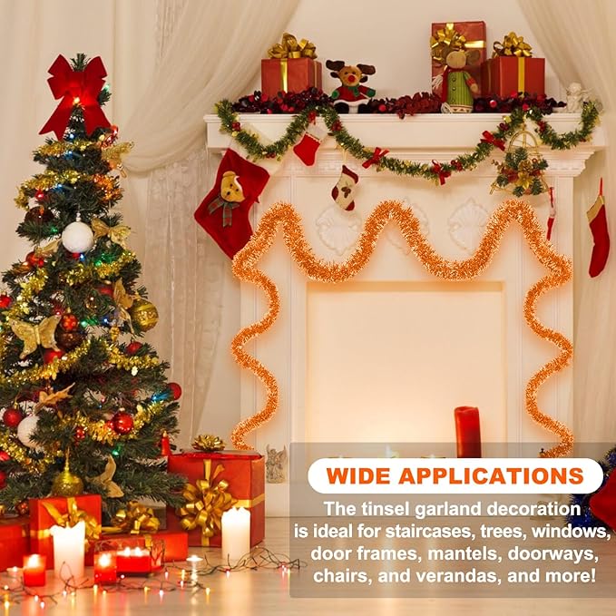 50 Feet Macaron Orange Christmas Tinsel Garland, Metallic Foil Twist Banner - Image 3